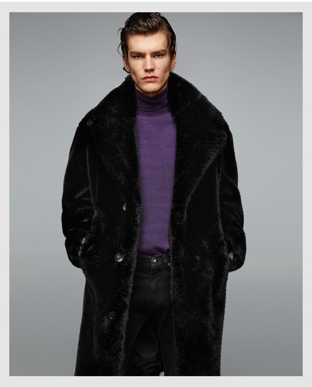 zara men's faux fur coat