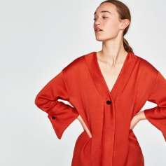 Zara SS 18 Women's collection Red V- Neck Shirt Dress - w/Wing Cuffs
