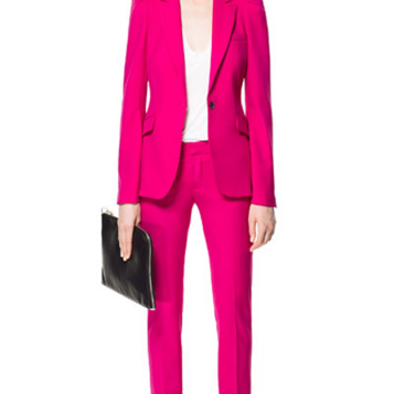 Fushia Pink Puffed Shoulder Suit SS18 zara.com